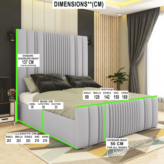 2024 Middleton High Headboard Bed Frame Grey{2 Piece Headboard} Dimension