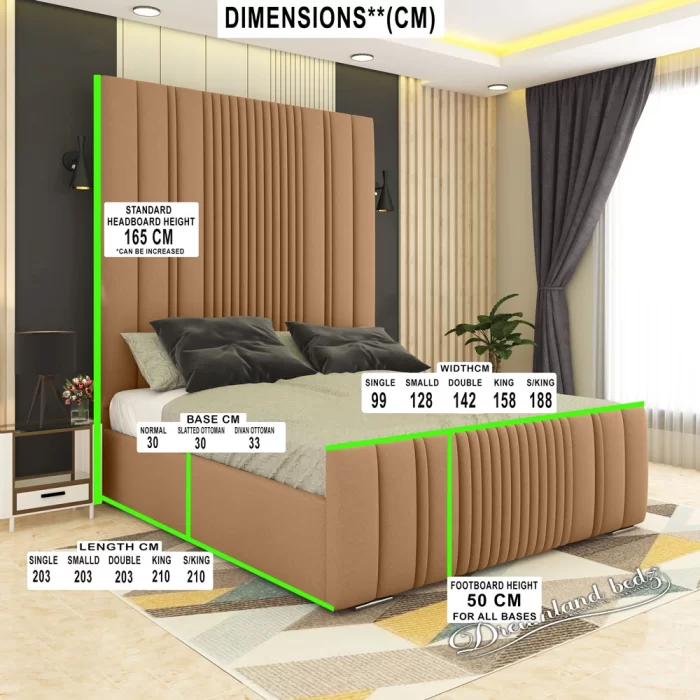 2024 Middleton High Headboard Bed In Brown Frame {2 Piece Headboard} Dimension
