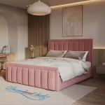 2025 London Bed Frame In Grey Fabric Assemble In Room