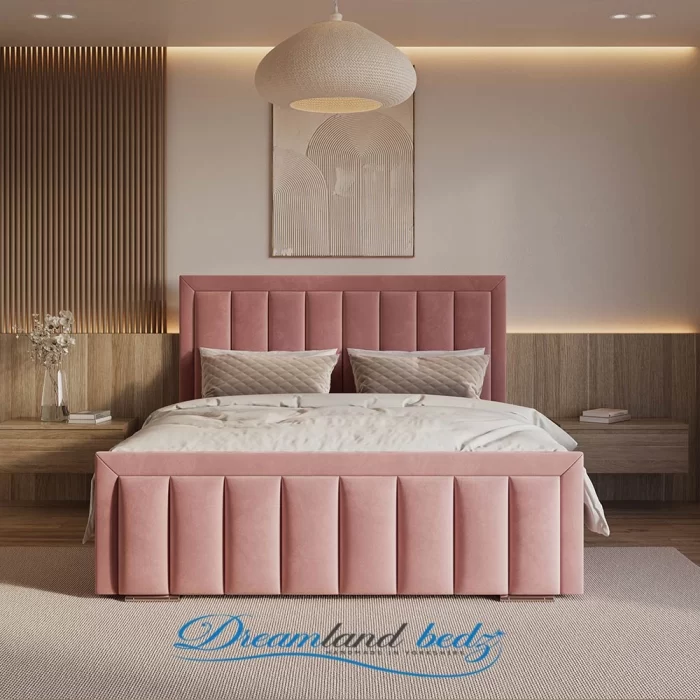 2025 London Bed Frame In Grey Fabric Front View