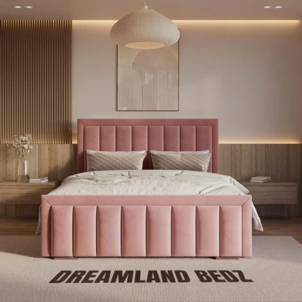 2025 London Bed Frame In Grey Fabric Front View