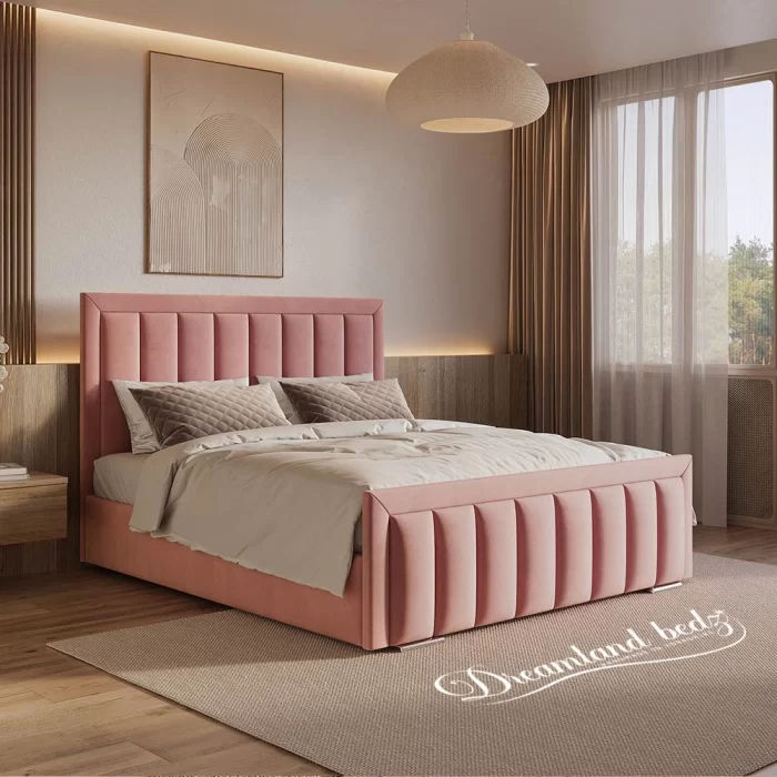 2025 London Bed Frame In Grey Fabric Side View