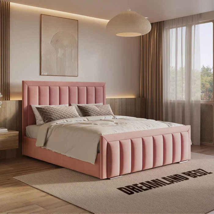 2025 London Bed Frame In Grey Fabric Side View