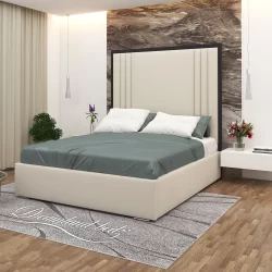 2025 Ibiza Black Trim Bed Frame With Black Plush and Cream Plush fabric