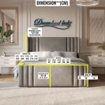 2025 Manhattan Wingback Bed Frame In Plush Grey Dimension