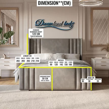2025 Manhattan Wingback Bed Frame In Plush Grey Dimension