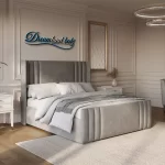 2025 Manhattan Wingback Bed Frame In Plush Grey Room View