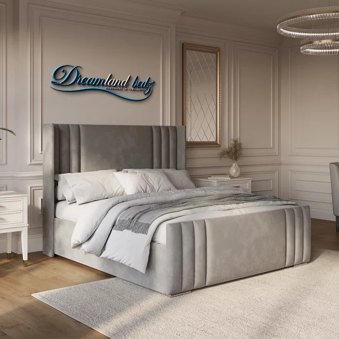 2025 Manhattan Wingback Bed Frame In Plush Grey Room View