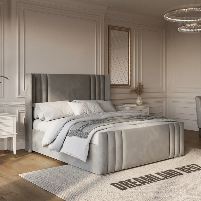 2025 Manhattan Wingback Bed Frame In Plush Grey Room View
