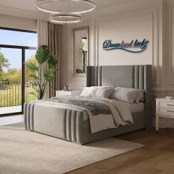 2025 Manhattan Wingback Bed Frame In Plush Grey Side Angle View
