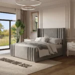 2025 Manhattan Wingback Bed Frame In Plush Grey Side Angle View