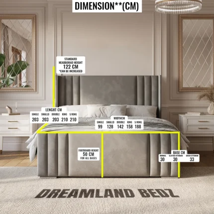 2025 Manhattan Wingback Bed Frame In Plush Grey Dimension
