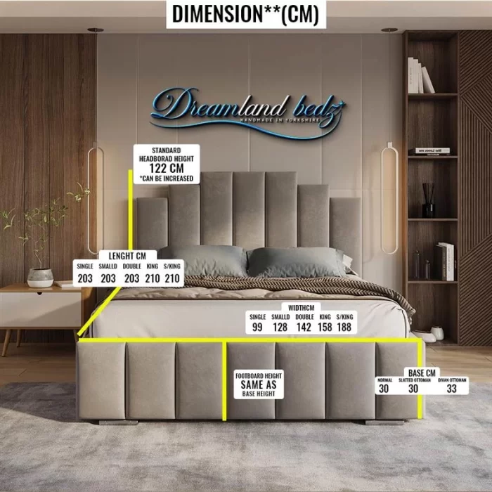 2025 Phoenix Art Deco With Low Foot In Cream Plush Optional Ottoman Storage Front View Dimension