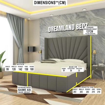 2025 Tokyo Sunrise Wingback Bed Frame With Ottoman Optional Storage Dimensions
