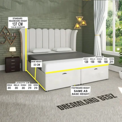Britannia Wingback Divan Ottoman Bed Dimensions