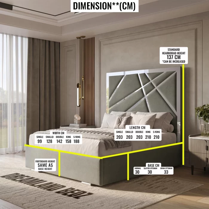 Dreamland The Aurora Silver Strip Bed Dimension Sizes