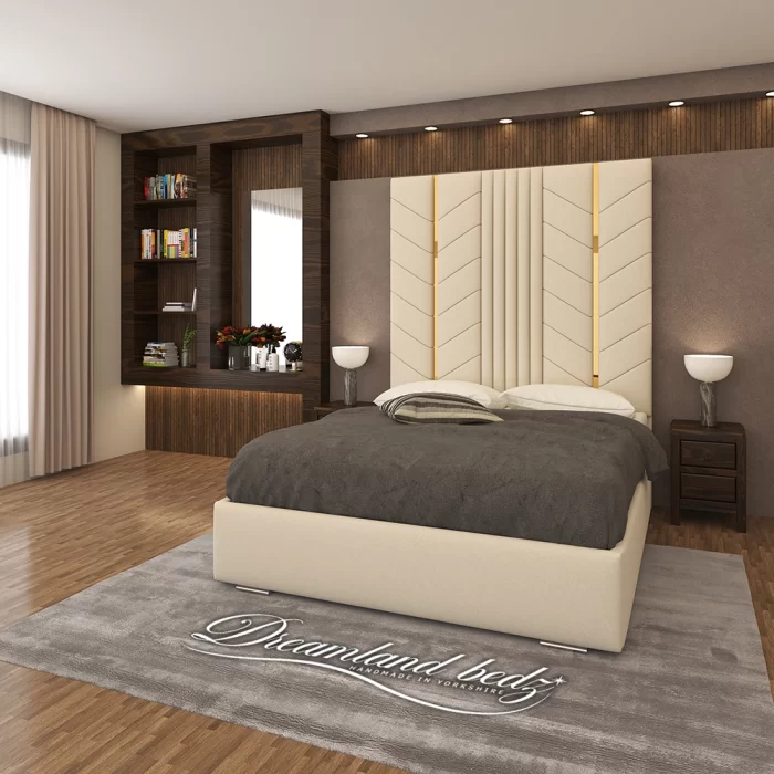 Luxurious Golden Pyramid Bed with Optional Ottoman Storage { 3 pieces split headboard} - Image 10