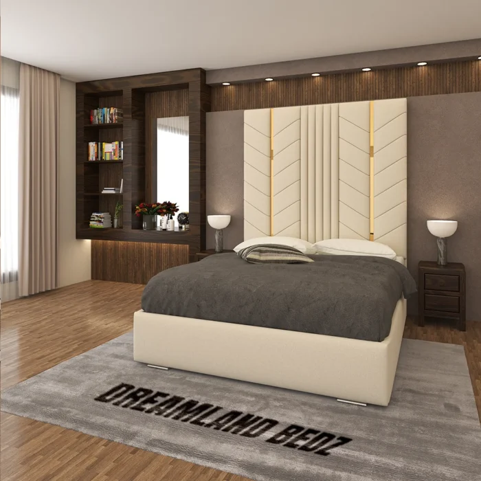 Luxurious Golden Pyramid Bed In Cream Color With Optional Ottoman Storage Show