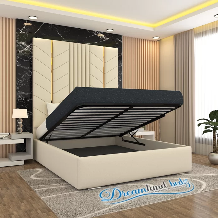 Luxurious Golden Pyramid Bed with Optional Ottoman Storage { 3 pieces split headboard} - Image 3