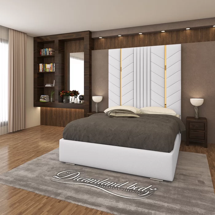 Luxurious Golden Pyramid Bed with Optional Ottoman Storage { 3 pieces split headboard} - Image 11