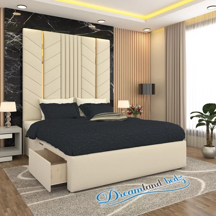 Luxurious Golden Pyramid Bed with Optional Ottoman Storage { 3 pieces split headboard} - Image 4