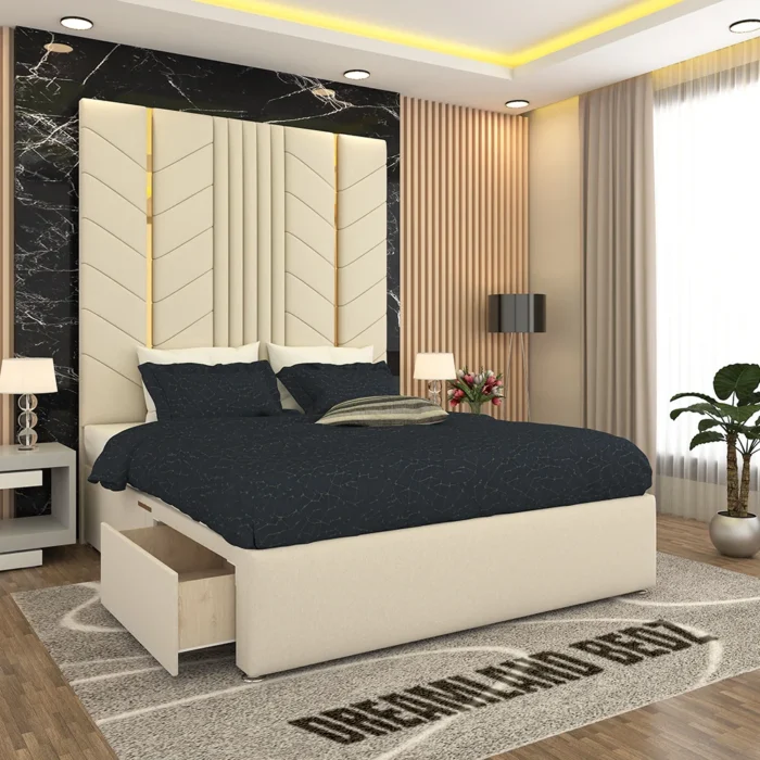 Luxurious Golden Pyramid Bed With Optional Ottoman Storage With Drawers