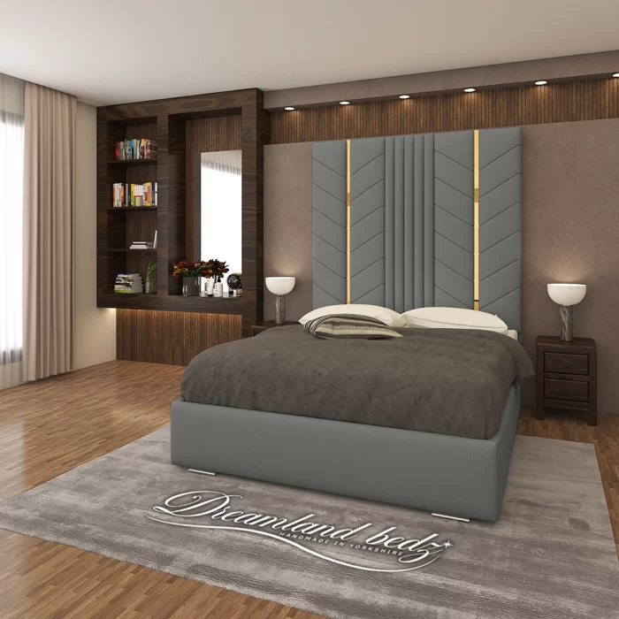 Luxurious Golden Pyramid Bed with Optional Ottoman Storage { 3 pieces split headboard} - Image 8