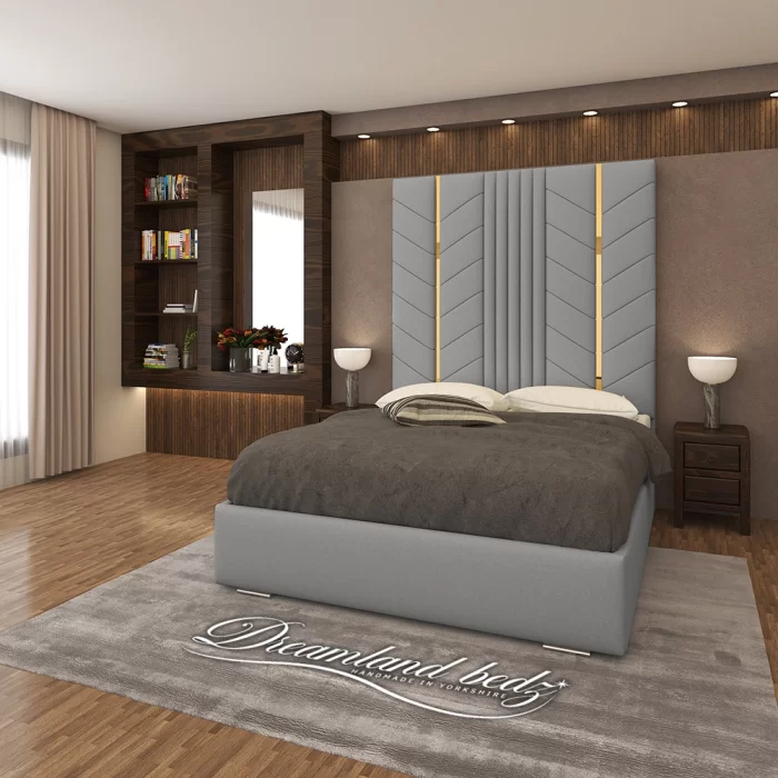 Luxurious Golden Pyramid Bed with Optional Ottoman Storage { 3 pieces split headboard} - Image 7