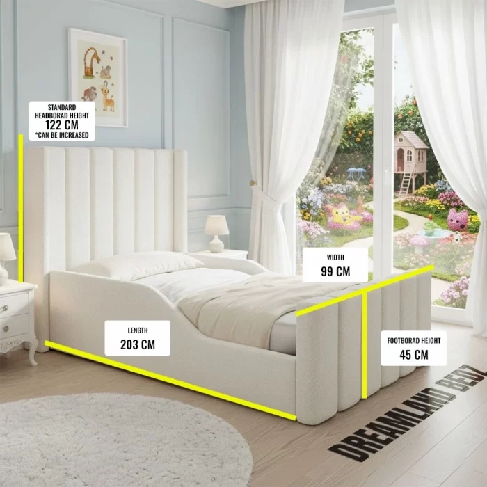 Sofia Lined Kids Bed Teddy Boucle Cream Bed Uk Size Guide Real