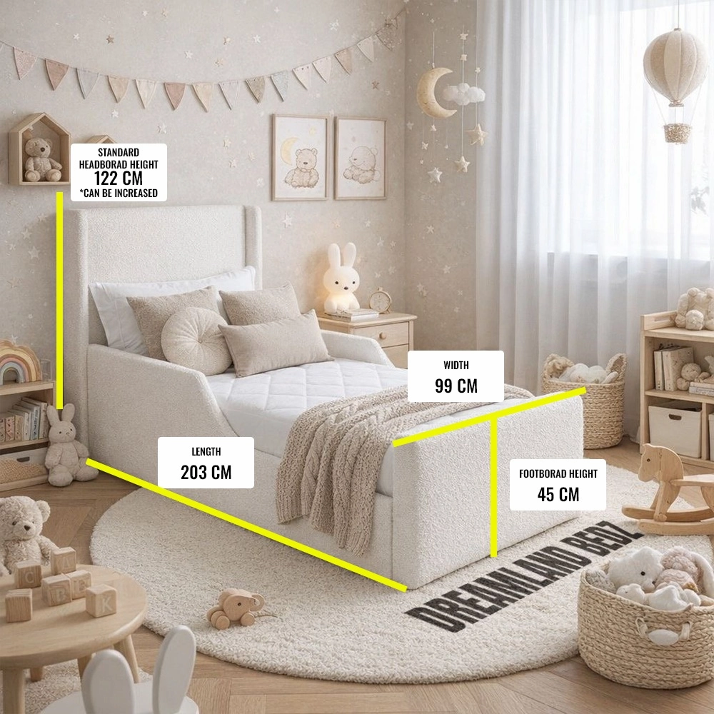 Olivia Wingback Kids Bed Teddy Boucle Cream Beddimension Sizes