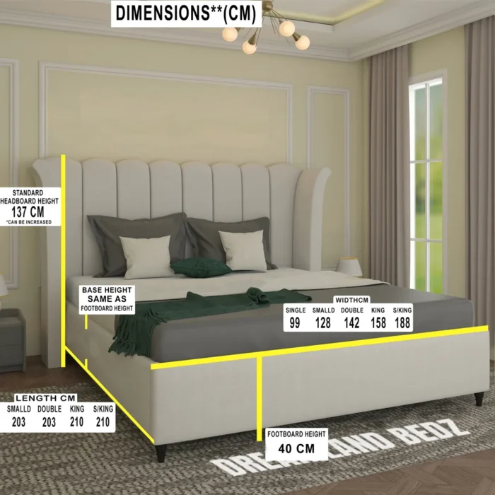 The Britannia Wingback Divan Ottoman Bed Dimensions