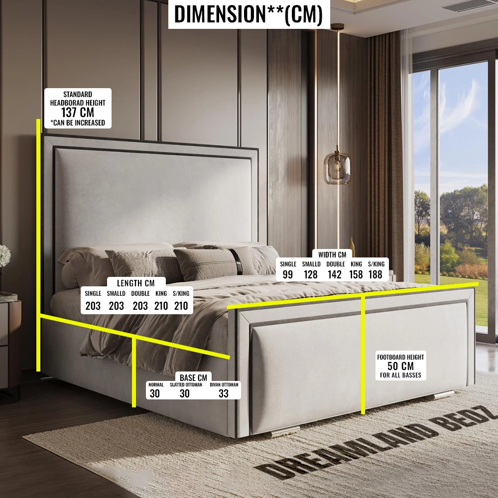 The Ivy Ottoman Bed With Black Piping Bed In Uk Dimension Sizes