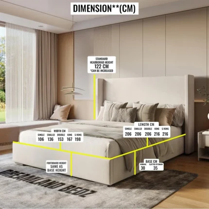 The Kensington Luxury Wingback Bed Dimension Sizes