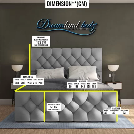 Windermere Upholstery Bed With Optional Ottoman Storage Dimension