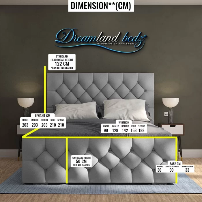 Windermere Upholstery Bed With Optional Ottoman Storage Dimension