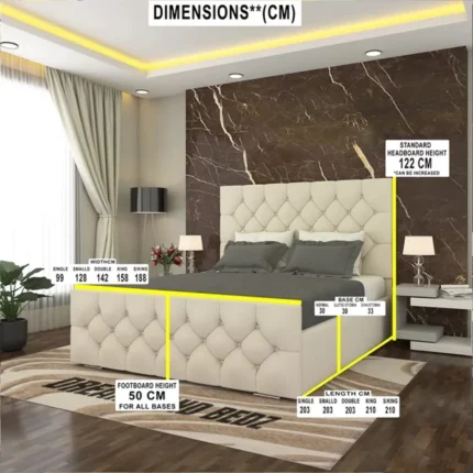 Windermere Upholstery Bed With Optional Ottoman Storage Dimensions