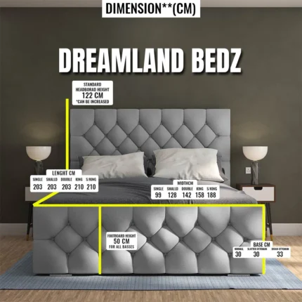 Windermere Upholstery Bed With Optional Ottoman Storage Dimension