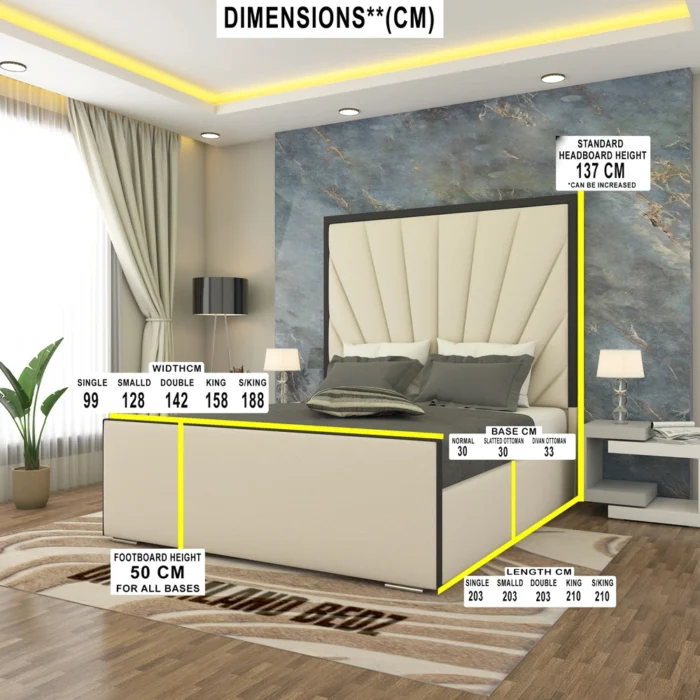 Athens Linear Black Trim Bed Frame With Optional Ottoman Storage Dimension Sizes