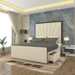Athens Linear Black Trim Bed Frame With Optional Ottoman Storage Drawers