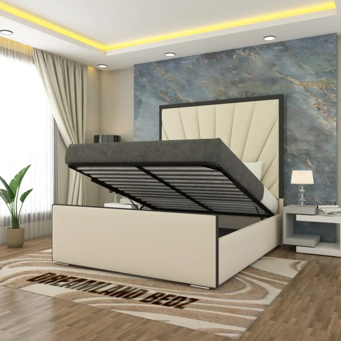 Athens Linear Black Trim Bed Frame With Optional Ottoman Storage With Gas Lifted