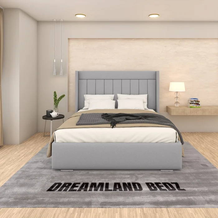 Brooklyn Wingback Bed Frame In Silver Fabric