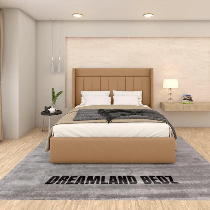 Brooklyn Wingback Bed Frame Light Brown Fabric