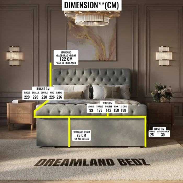 Cairo Chesterfield Ottoman Bed Frame Dimension Sizes