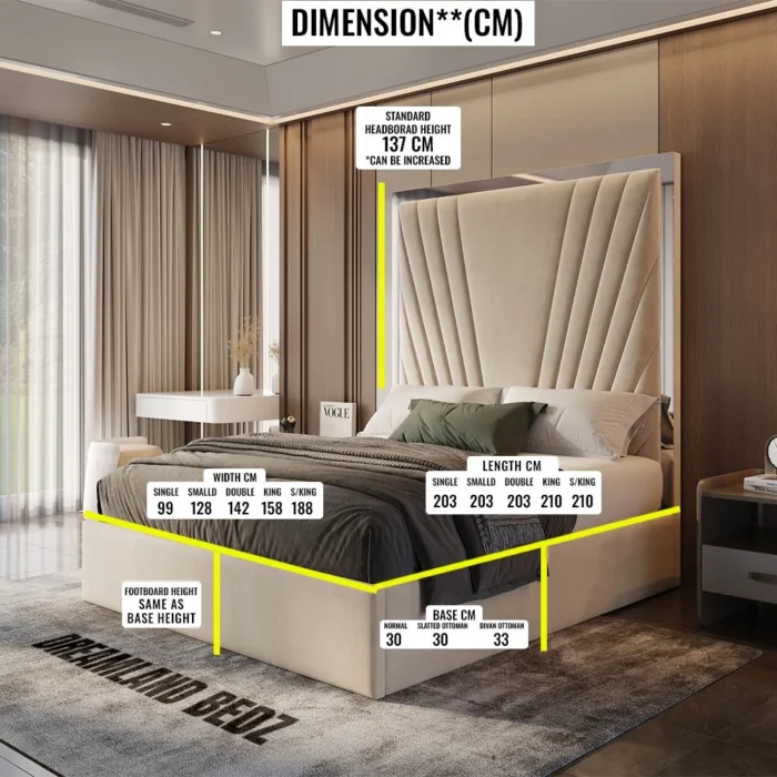 Cannes Mirror Bed Frame Dimension Sizes