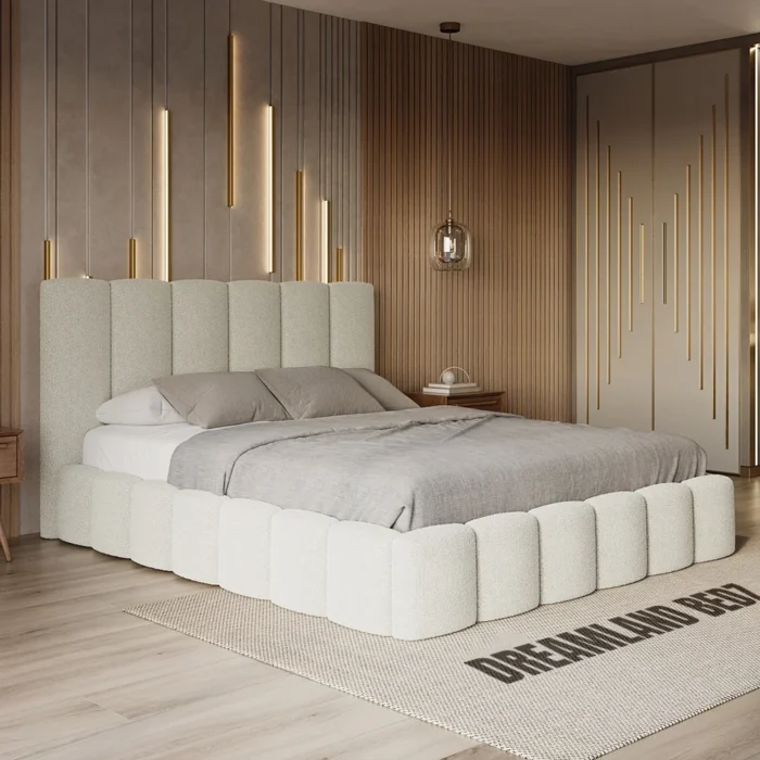 Cheshir Teddy Boucle Cream Bed Left Side View