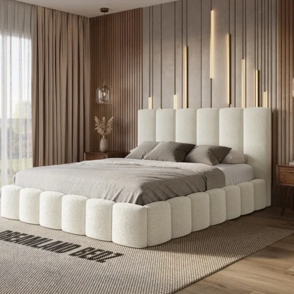Cheshir Teddy Boucle Cream Bed Right Side View