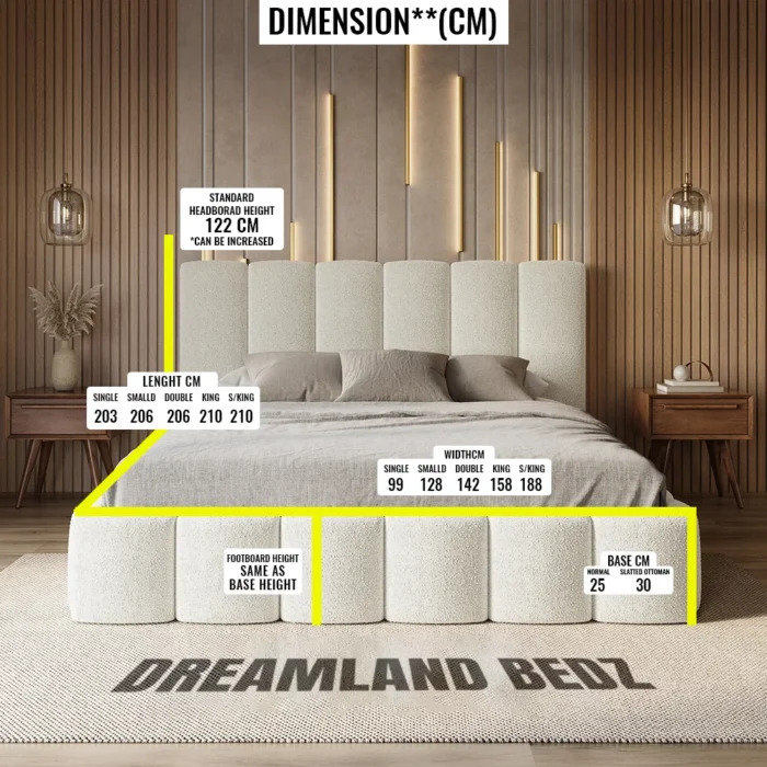 Cheshire Teddy Boucle Cream Bed Dimension