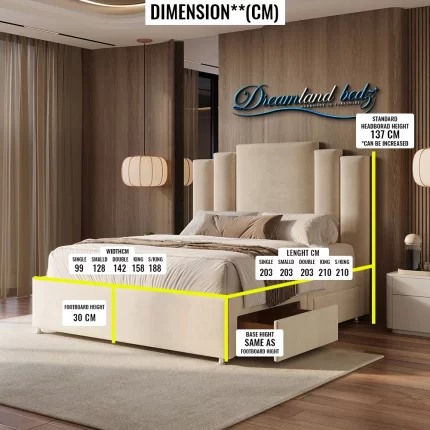 Florence Art Deco Divan Bed With Drawers Dimension