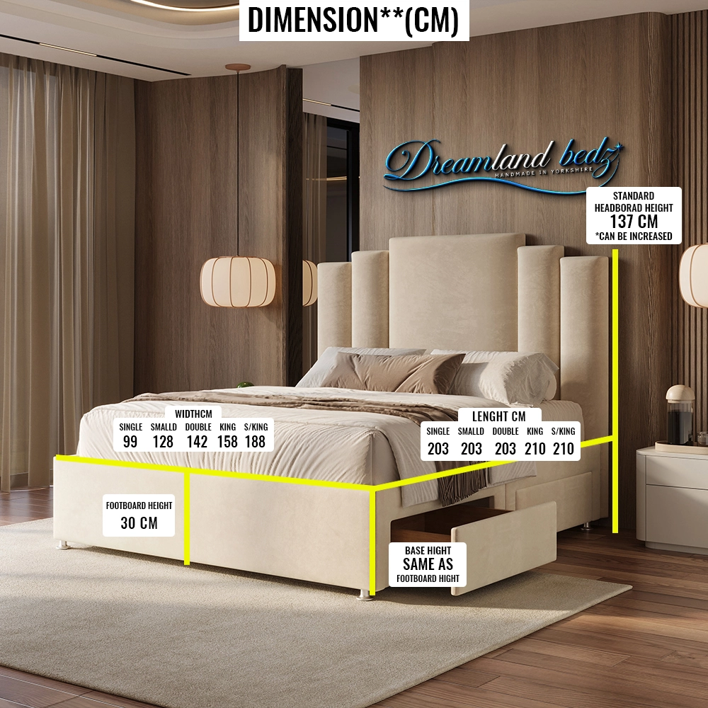 Florence Art Deco Divan Bed With Drawers Dimension