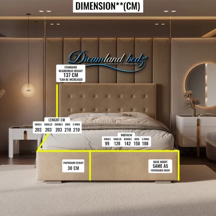 Regal Bed Frame With Optional Ottoman Storage Dimension Sizes